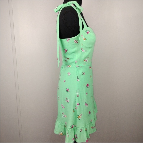 WAYF NEW Wrap Front Tie Strap Mini Dress in Mint Ditsy, Women’s Sz S - Picture 8 of 12